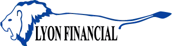 Lyon Financial logo with a blue lion and flowing mane above black text on a white background