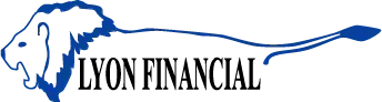 Lyon Financial logo with a blue lion and flowing mane above black text on a white background