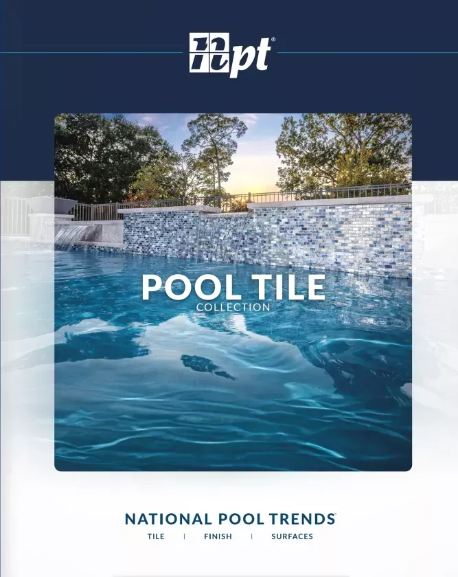Pool tile collection cover with blue water and sunset pool scene